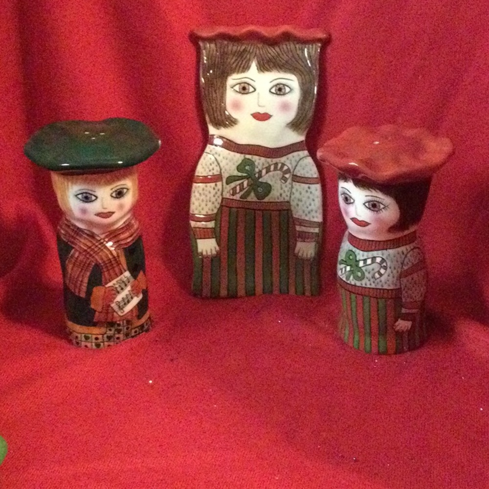 Susan Paley Vintage Candice & Noelle Salt & Pepper Shakers & Spoon Rest